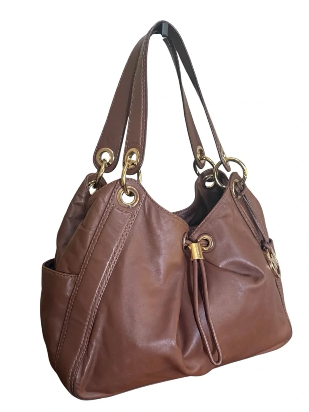 Michael Kors Ludlow Brown Leather Shoulder Hobo Bag with Gold Accents!